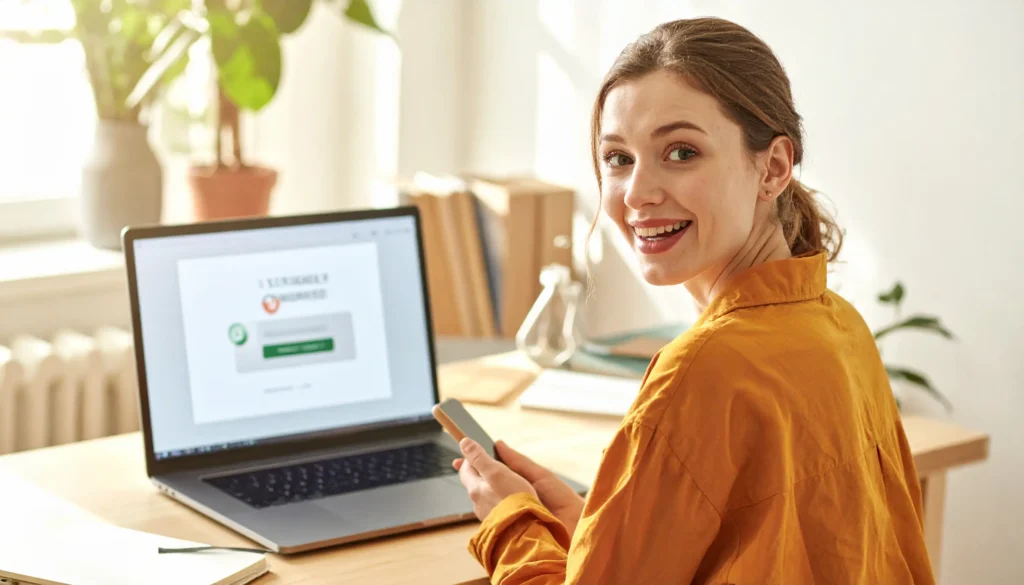 A freelancer smiling at a Slack notification on screen — the moment their first no-code automation goes live.